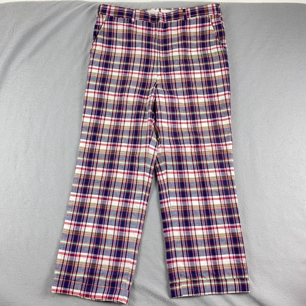 vtg Brooks Brothers 36x28 Multi Color Plaid Madras Linen Pants Trousers USA Mens